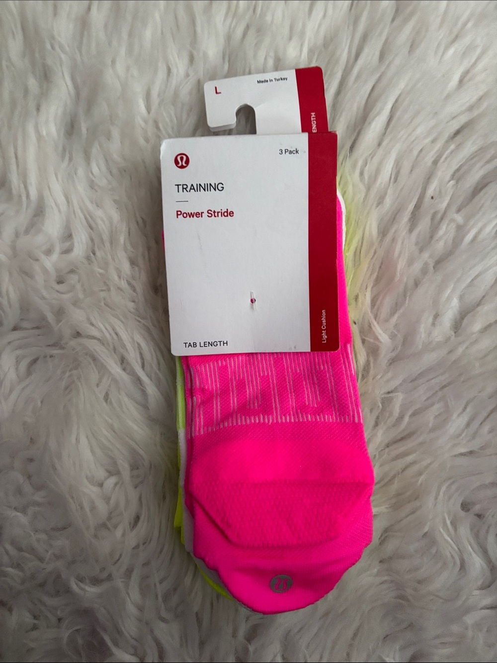 Lululemon Women’s Power Stride Tab Socks, Pink/Yellow/White, Large